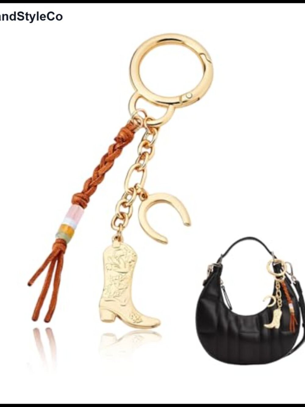 Western Horseshoe Keychain Handmade Knot Suede Leather Fringe Tassel Bag Charm